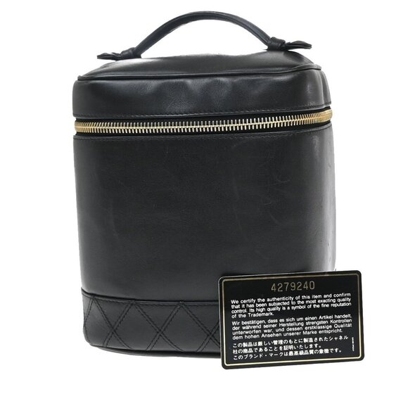 CHANEL CC Logo Bicolore Vanity Hand Bag Leather Black GHW Italy - Picture 1 of 5